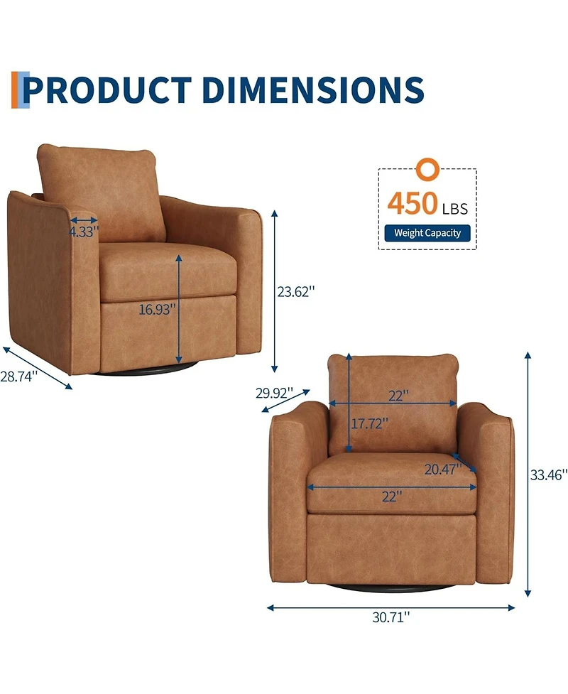 gaomon 360 Swivel Accent Chair for Living Room,Comfy Single Sofa Chair,Modern Pu Leather Upholstered Armchair with Ergonomic Backrest