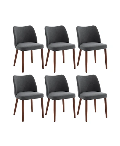 gaomon Dining Chair Set of 6, Linen Upholstered Dining Chair with Solid Wood Legs, Wing Backrest