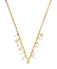 Coach Faux Imitation Pearl Iconic Signature Charm Bib Necklace