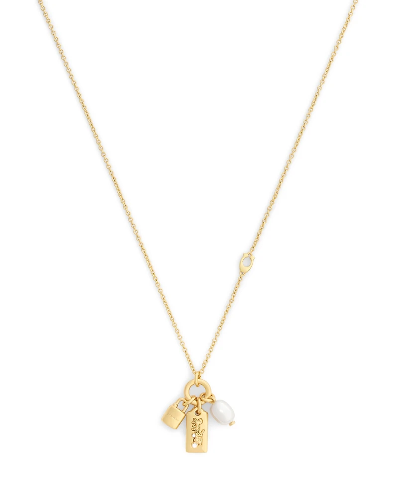 Coach Faux Imitation Pearl Iconic Signature Charm Pendant Necklace