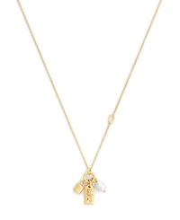 Coach Faux Imitation Pearl Iconic Signature Charm Pendant Necklace
