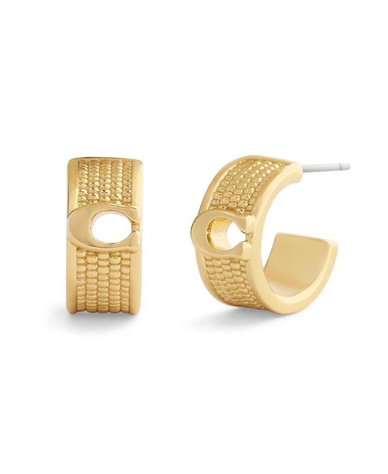 Coach Gold Signature C Textured Huggie Earrings