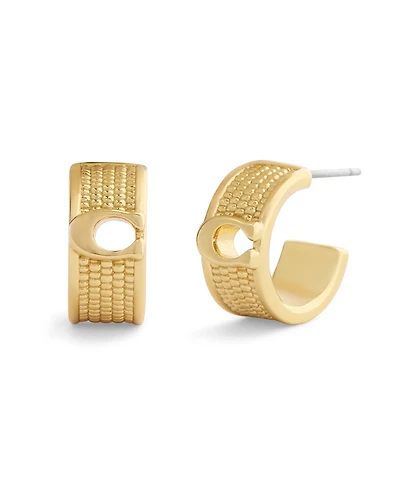 Coach Gold Signature C Textured Huggie Earrings