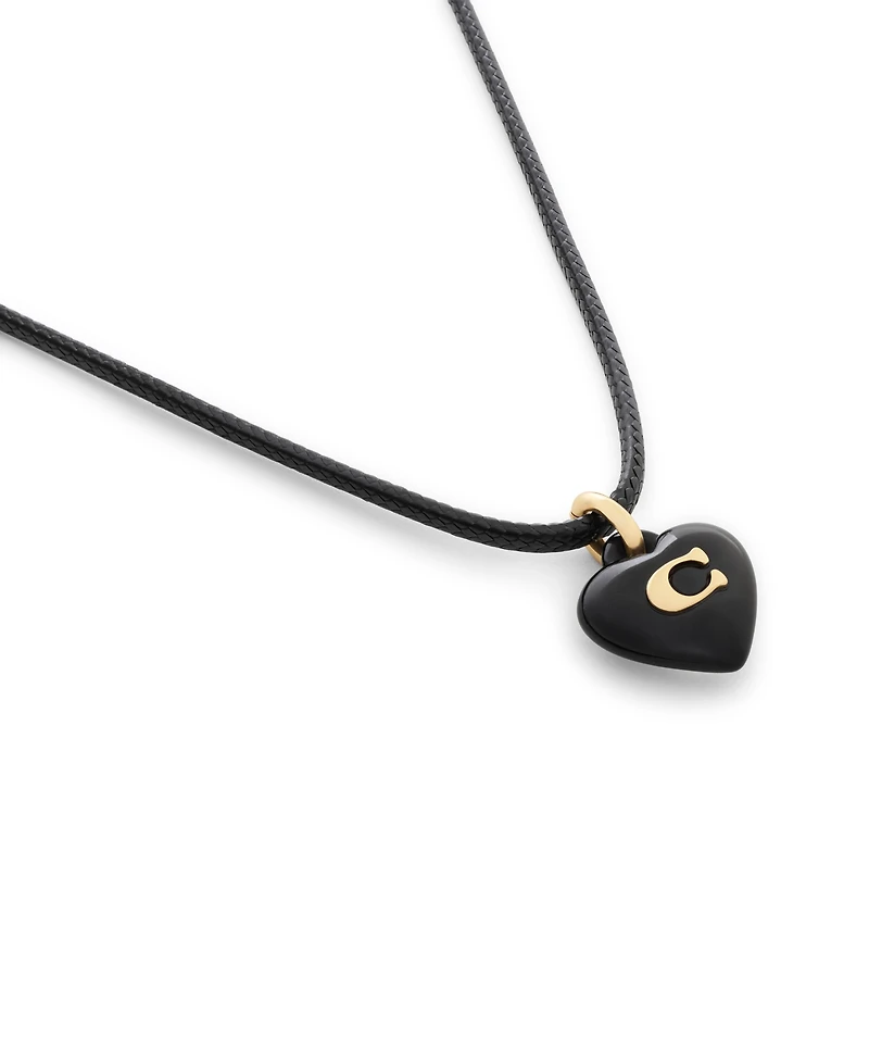 Coach Black Signature C Resin Heart Pendant Necklace