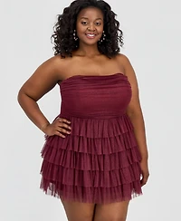 B Darlin Trendy Plus Glitter Ruffled Strapless Dress
