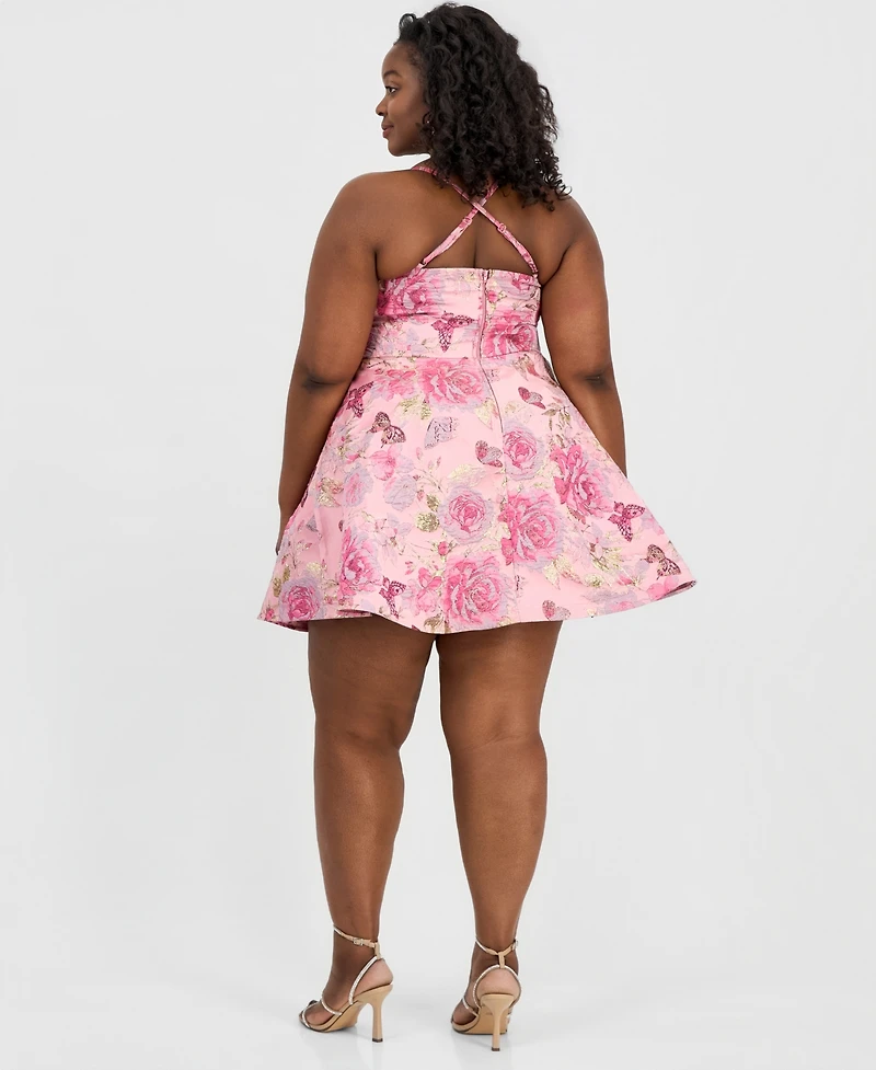 B Darlin Trendy Plus Metallic Jacquard Fit & Flare Dress