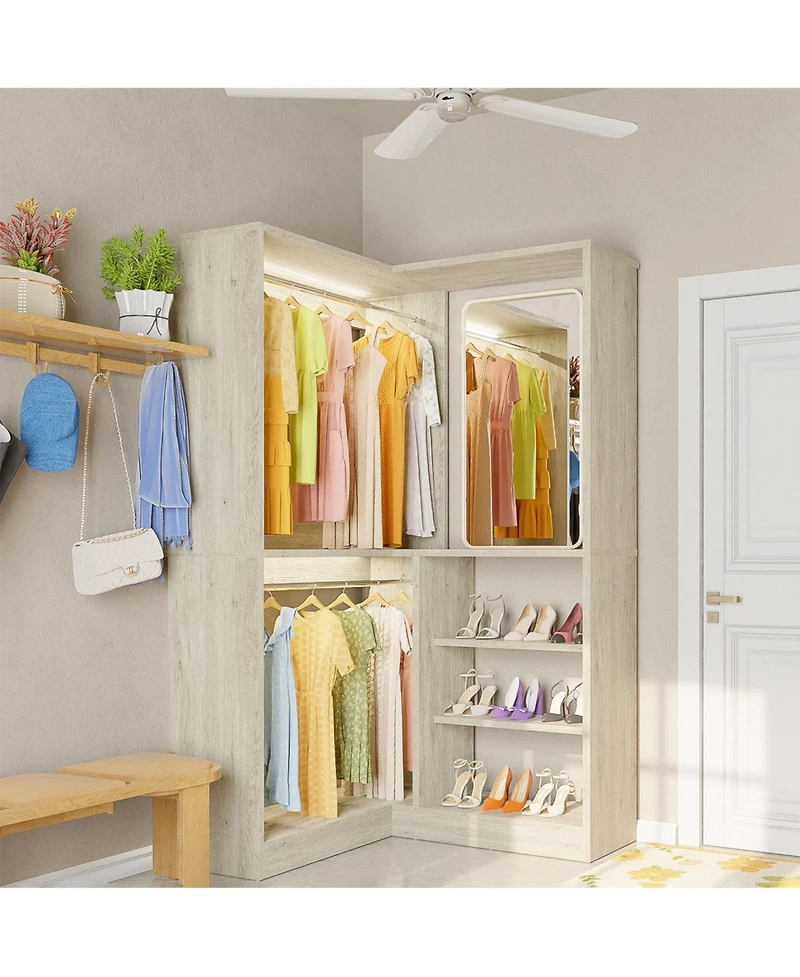 Aheaplus Corner Closet Organizer System, 36'' Wide Freestanding Storage Unit with 2 Hanging Rods and 8 Shelves