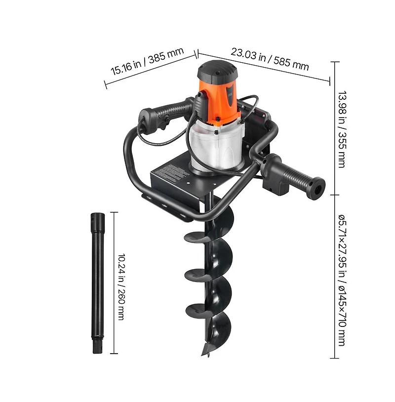 Sugift Electric Post Hole Digger 5.71 in Auger Bit with 1500W Powerful Motor