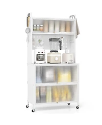 Gouun 5-Tier Kitchen Bakers Rack with Led Lights and Flip-Door Cabinets