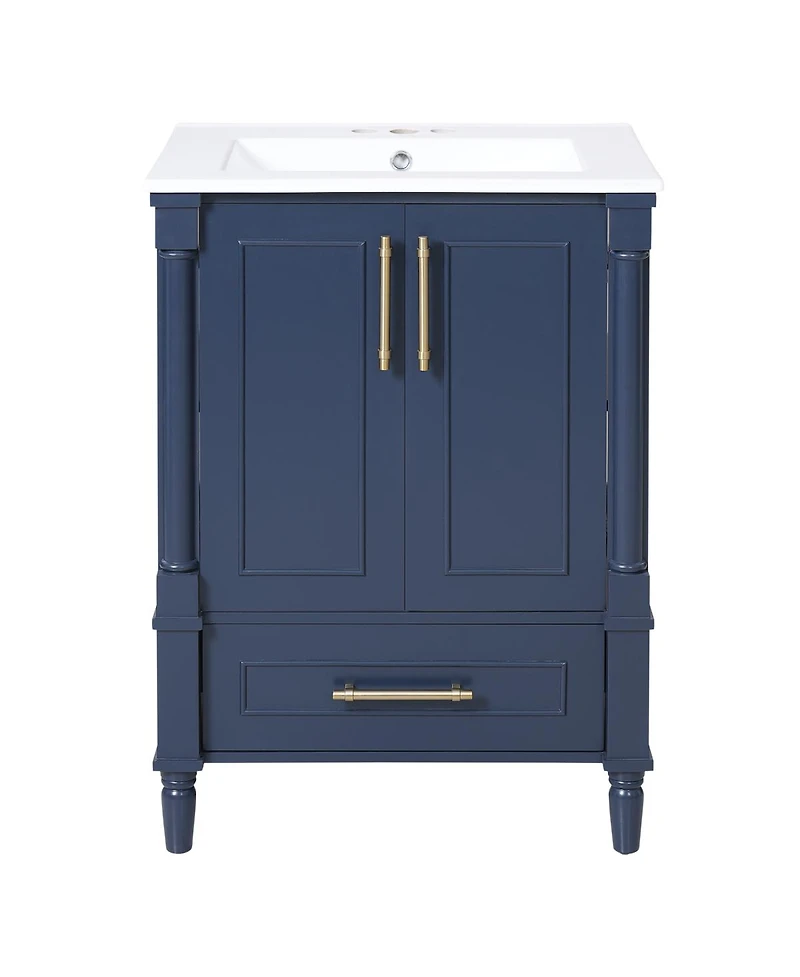 Sillysis 24 Inch Bathroom Vanity with Sink, Modern French Leg Cabinet, Adjustable Shelf and Soft Close Drawer for Small