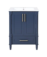 Sillysis 24 Inch Bathroom Vanity with Sink, Modern French Leg Cabinet, Adjustable Shelf and Soft Close Drawer for Small