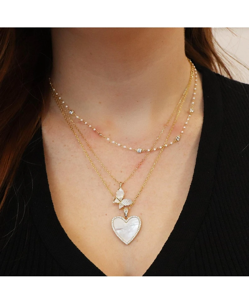 The Lovery Mother of Pearl Cz Butterfly Necklace 14K Gold-Plated Sterling Silver
