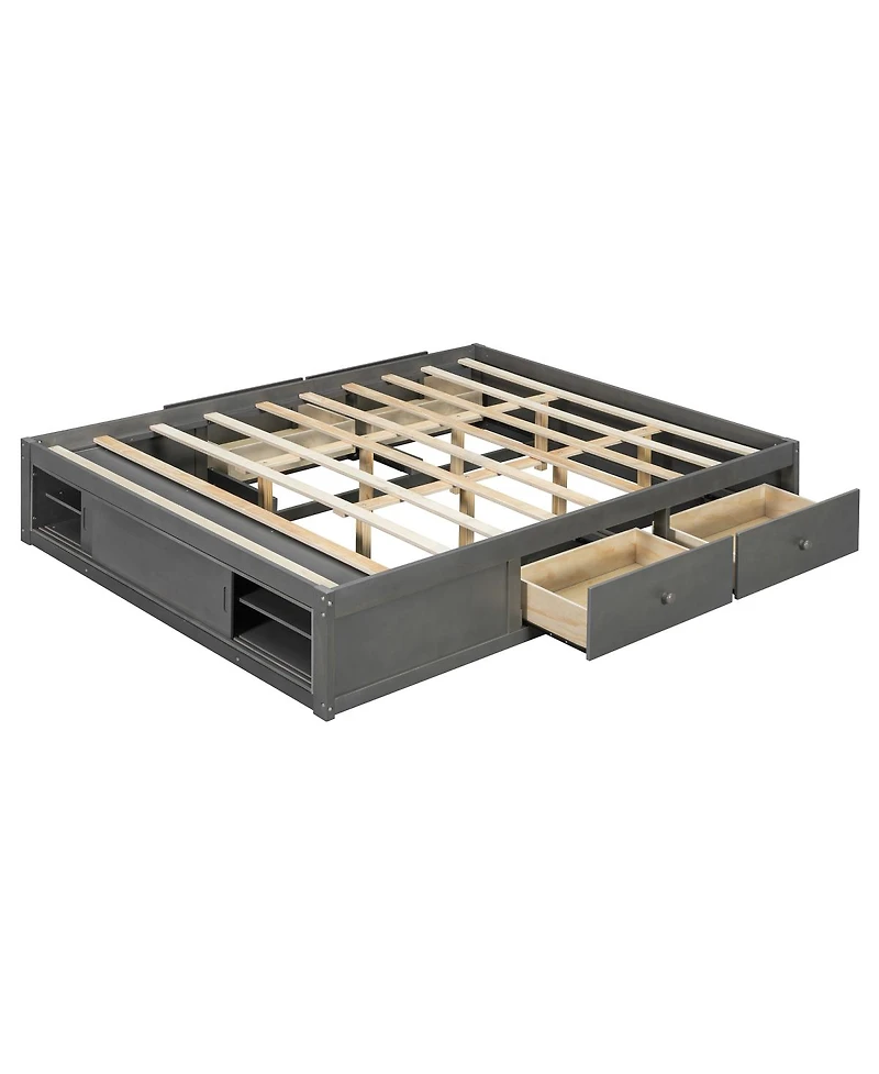 Streamdale Furniture Queen Platform Bed w/ 4 Drawers, Footboard Storage, No Headboard