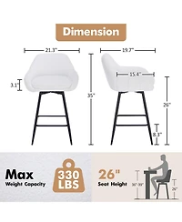 homfan Set of 2 Modern Swivel Bar Stools, Counter Height with Sherpa Fabric Upholstery, Metal Legs and Backrest for Indoor Multi-Scene Use