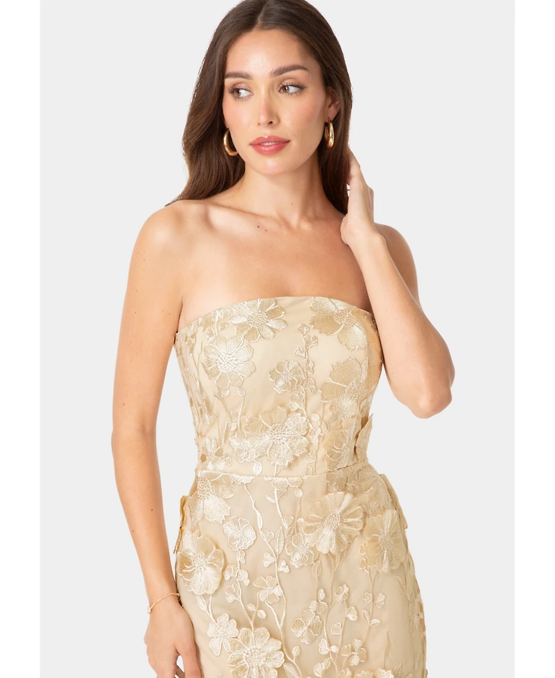 Bebe Women's Strapless Embroidery Maxi Dress