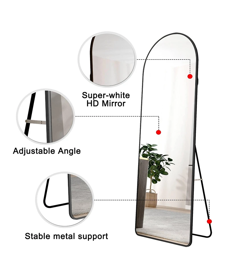 Phying arched full-length mirror with aluminum alloy frame, floor or wall mounted, perfect for bathroom, bedroom, or dressing areas
