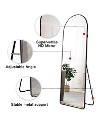 Phying arched full-length mirror with aluminum alloy frame, floor or wall mounted, perfect for bathroom, bedroom, or dressing areas