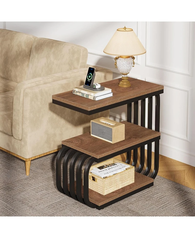 Tribesigns End Table Set of 2, Narrow Side or Bedside Table, 3-Tier Accent with Metal Frame