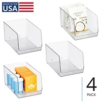 Stackable Clear Plastic Open Front Storage Bin, 4-Pack