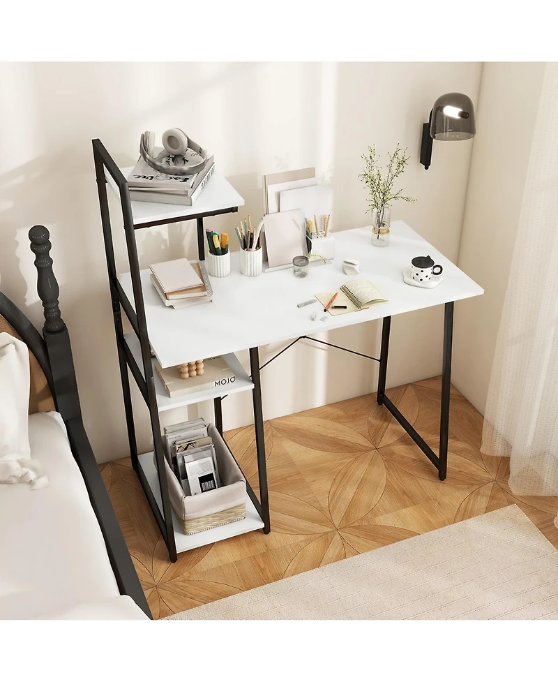 Gymax Computer Desk w/ Shelves 3-Tier Storage Bookshelf Ladder-shaped Metal Frame