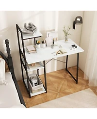 Gymax Computer Desk w/ Shelves 3-Tier Storage Bookshelf Ladder-shaped Metal Frame
