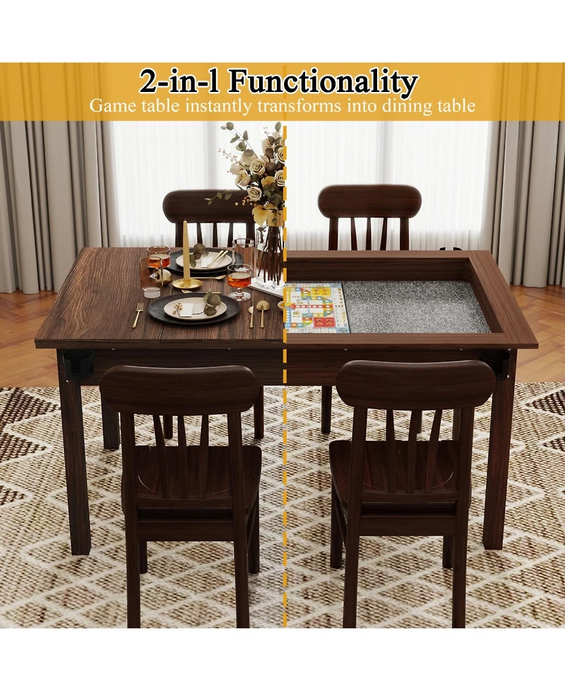 Rainsken Board Game Table, with Removable Table, Top for 4-6 Players, with Play Mat and Rotating Cup Holders, for Adults Card Dnd Poker