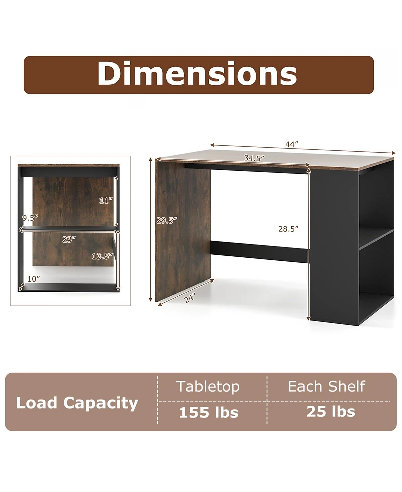Gymax Computer Desk' Home Office Desk w/ 2-Tier Bookshelf Study Writing