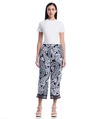 Rafaella Petite Paisley Crochet Trim Pants