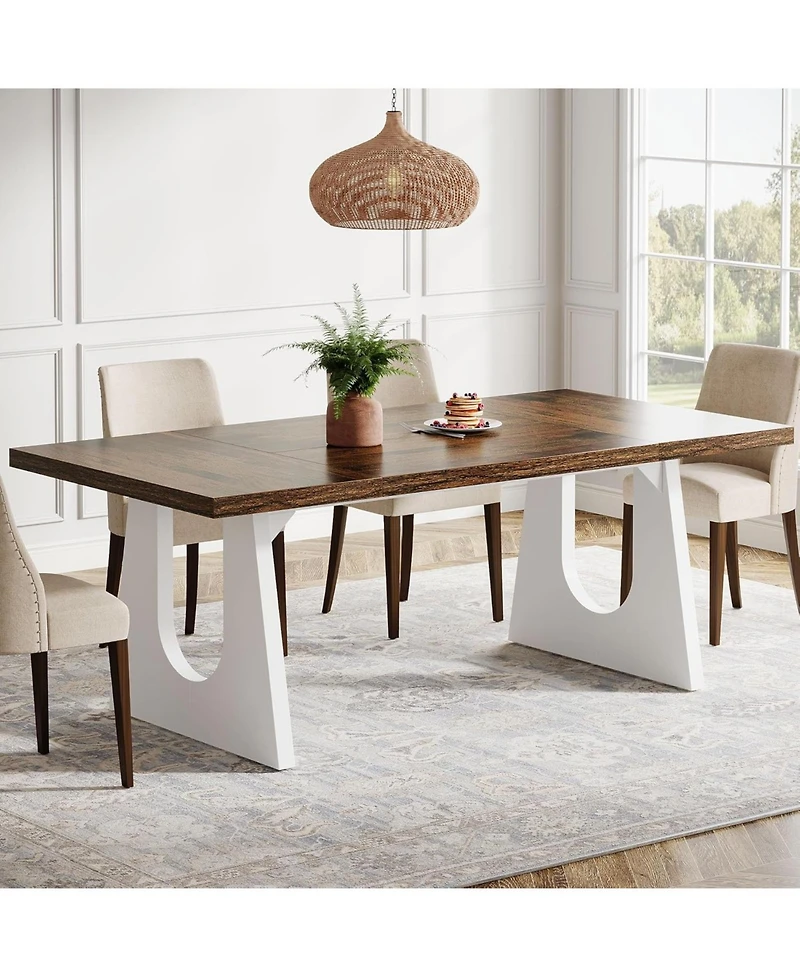 Tribesigns Dining Table for 6-8 People, 70.9-Inch Wood Rustic Rectangular Table with White Wooden Legs, Home Furniture