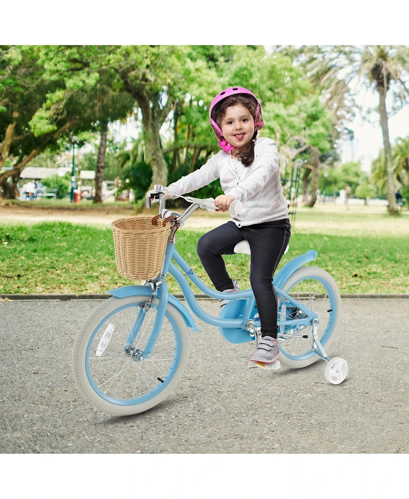 Gymax 18'' Kid's Bike w/ Training Wheels Adjustable Handlebar Seat Handbrake