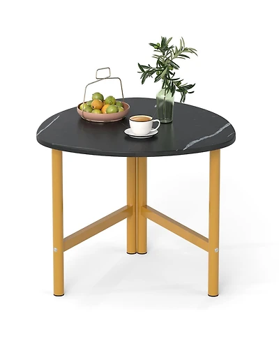 Gymax Triangle Coffee Table with Metal Legs Industrial Center Table for Living Room