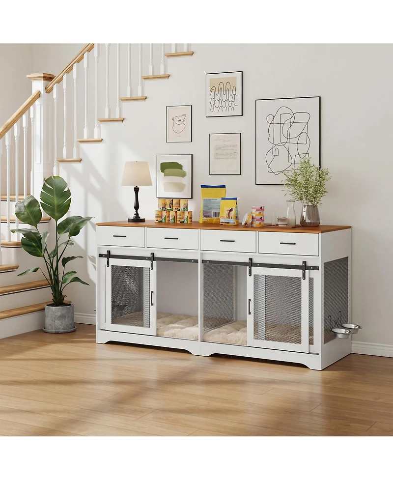 gaomon Dog Crate Furniture, Dog Kennel Indoor with 4 Sliding Doors and 4 Drawers, Multi-Functional Dog Crate for Medium and Large Dogs for Living Room