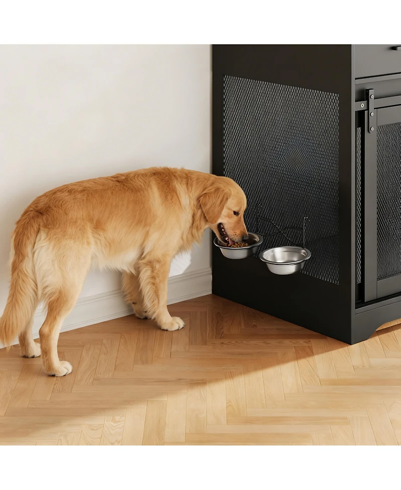 gaomon Dog Crate Furniture, Kennel Indoor with 4 Sliding Doors and Drawers, Multi-Functional for Medium Large Dogs Living Room
