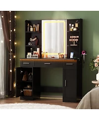 Aheaplus Vanity Desk with Mirror, Farmhouse Rgb Lights and 3 Drawers