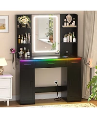 Aheaplus Vanity Desk with Mirror, Farmhouse Rgb Lights and 3 Drawers