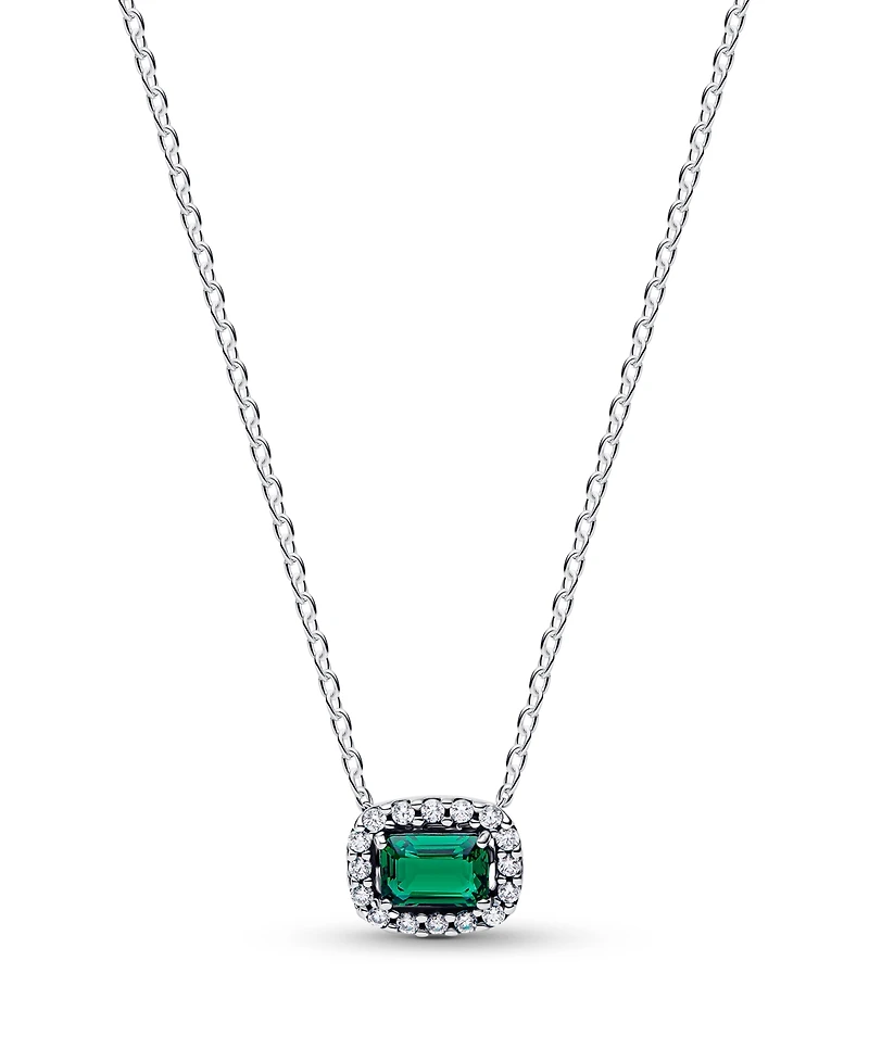 Pandora Rectangular Sparkling Green Halo Pendant Necklace