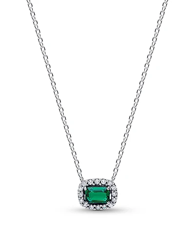 Pandora Rectangular Sparkling Green Halo Pendant Necklace