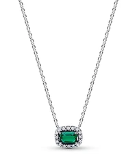 Pandora Rectangular Sparkling Green Halo Pendant Necklace