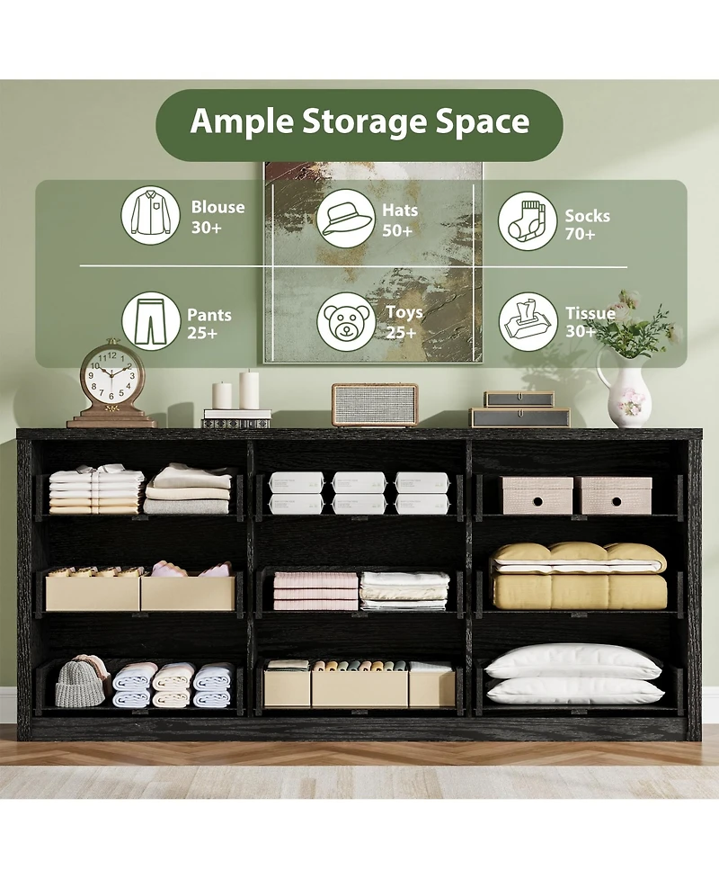homfan 9 Drawer Dresser for Bedroom, Wide Wood Chest of Drawers Handle Free, Large Modern Storage Cabinet Living Room, Hallway Entryway
