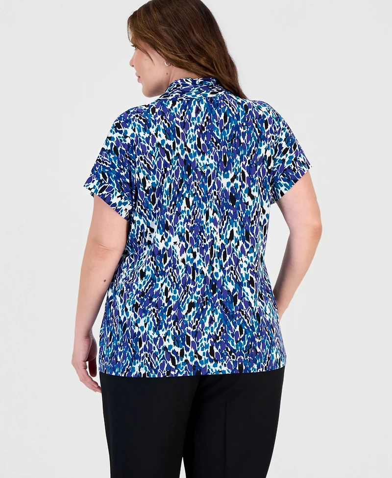 Kasper Plus Gathered V-Neck Short-Sleeve Blouse