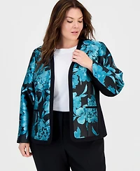 Kasper Plus Collarless Tipped Jacquard Jacket
