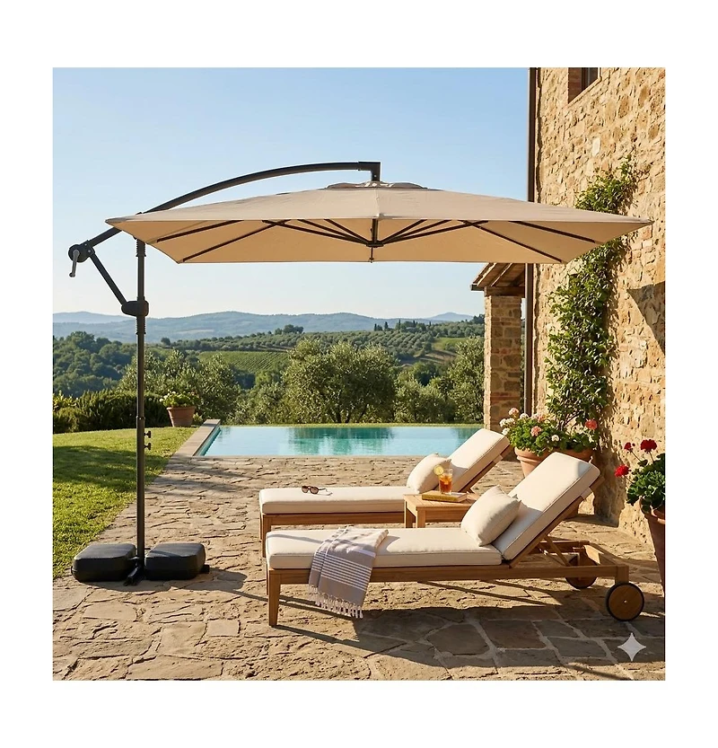 Slickblue Solar Led Cantilever Patio Umbrella Square with 360degree(s) Rotation for Outdoor Use