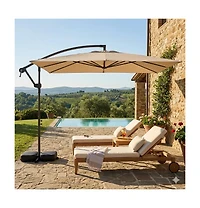 Slickblue Solar Led Cantilever Patio Umbrella Square with 360degree(s) Rotation for Outdoor Use
