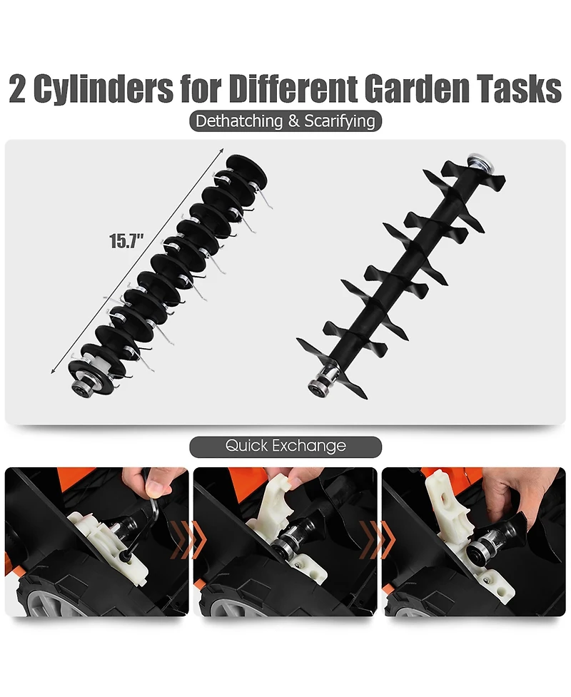 Costway 13Amp Corded Scarifier Width 15inch Electric Lawn Dethatcher w/50L Collection Bag