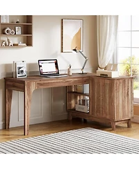 Tribesigns L-Shaped Desk with Storage Cabinet, 57-Inch Wood Corner Workstation, Home Office Computer