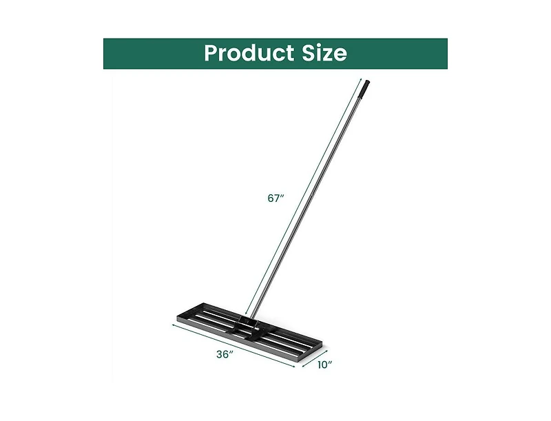 Lucky One 36 x 10 Inch Lawn Leveling Rake with Ergonomic Handle, Heavy Duty Lawn Tool