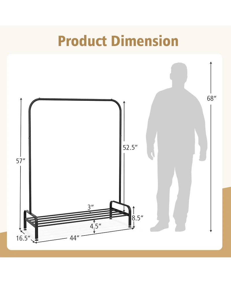 Costway Industrial Metal Garment Rack Heavy Duty Floor Cloth Rack w/ Shoe Storage Shelf