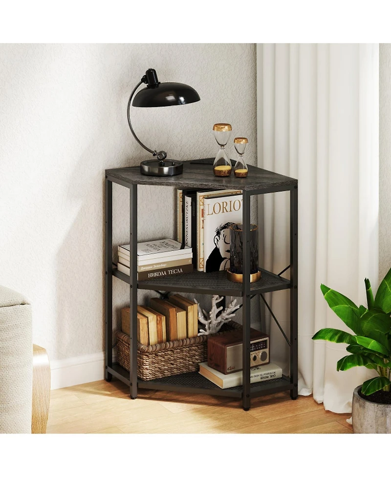 Gouun Corner Printer Stand with Built-In Power Outlet and 3-Tier Adjustable Storage