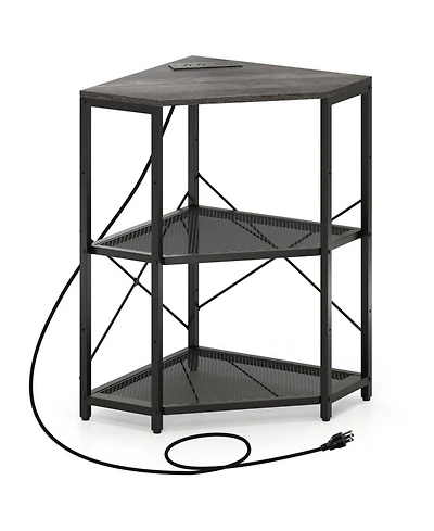 Gouun Corner Printer Stand with Built-In Power Outlet and 3-Tier Adjustable Storage