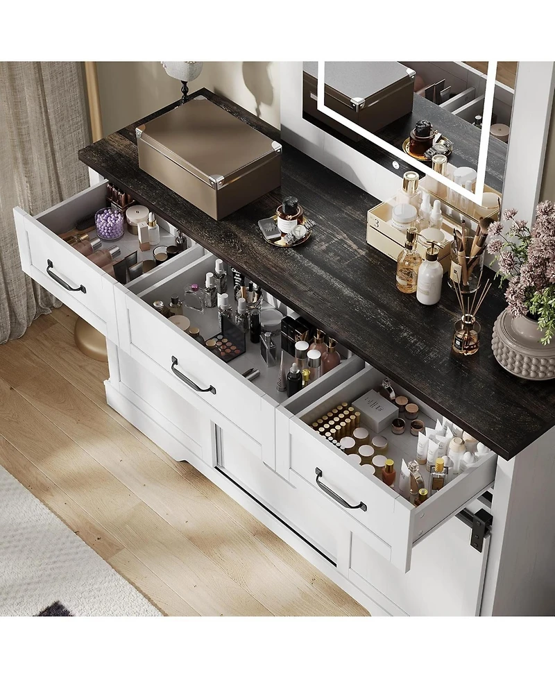 gaomon 6 Drawer Dresser with Mirror, Makeup Vanity Chest with Sliding Barn Doors for Bedroom